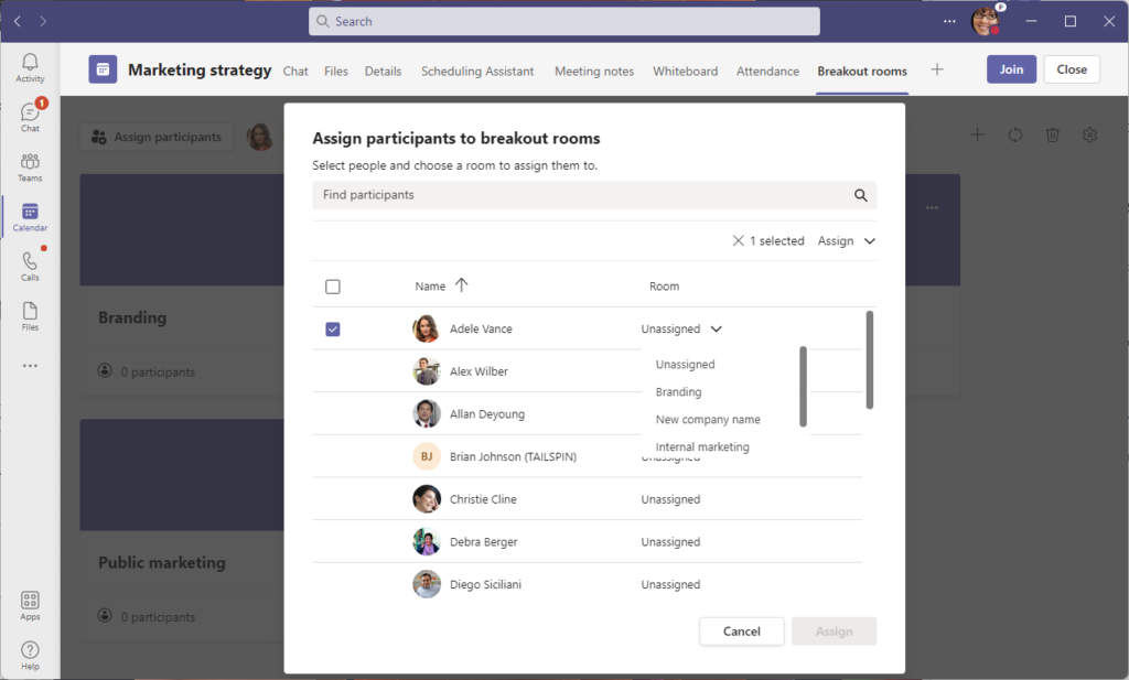 Manage breakout rooms before meeting starts and assign room managers